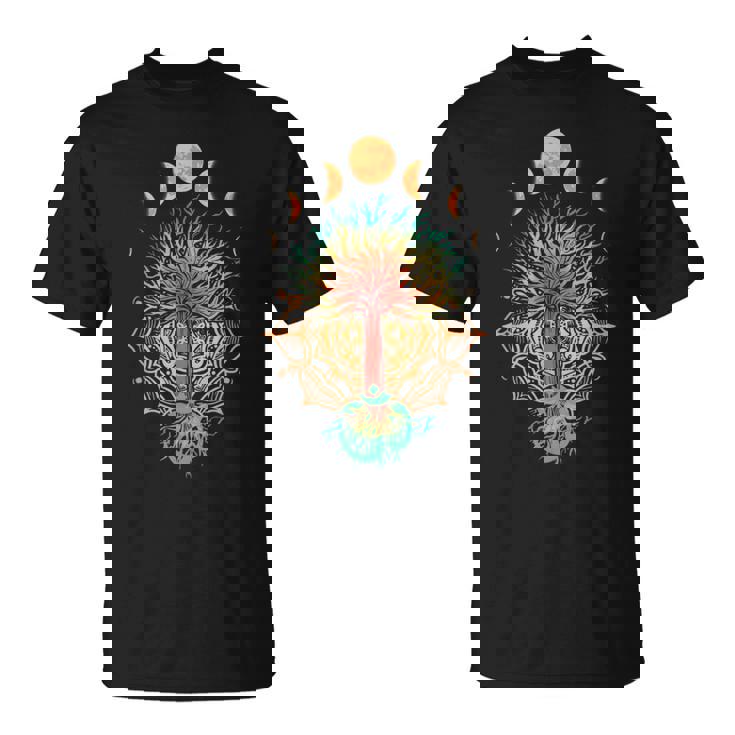 Fase Luna Om Espiritualidad & Símbolo Del Árbol De Meditación Camiseta unisex