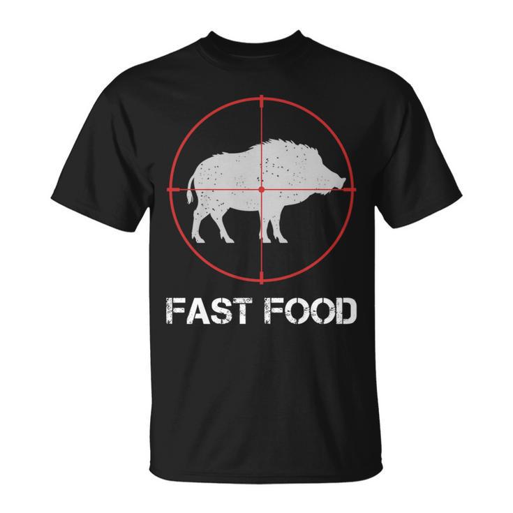 Fast Food Wildschweinjagd Lustige Tierwelt Jäger Papa T-Shirt