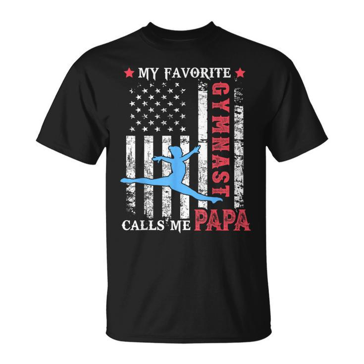 My Favorite Gymnast Calls Me Papa Usa Flag Father's Day T-Shirt