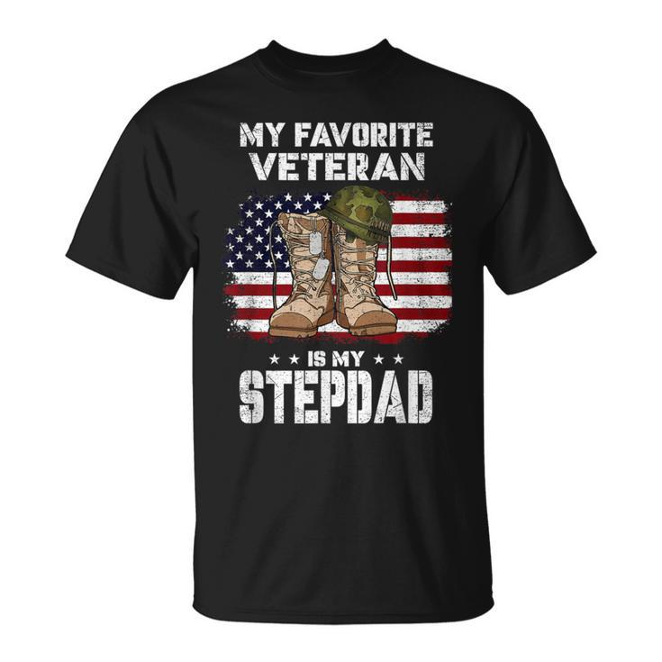 My Favorite Veteran Is My Stepdad American Flag Veterans Day T-Shirt