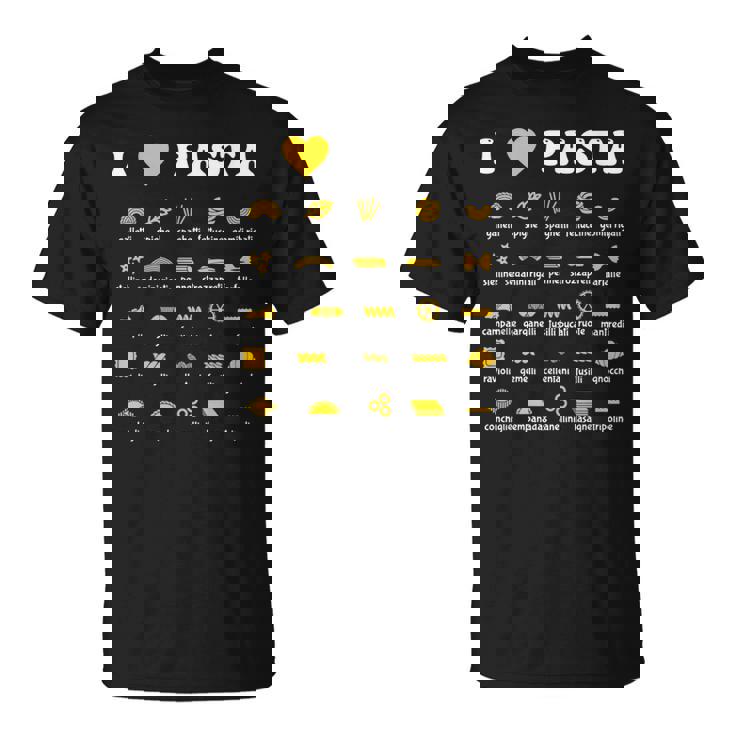 Fideosariedades De Pasta Espaguetis Italia Pasta De Regalo Camiseta unisex