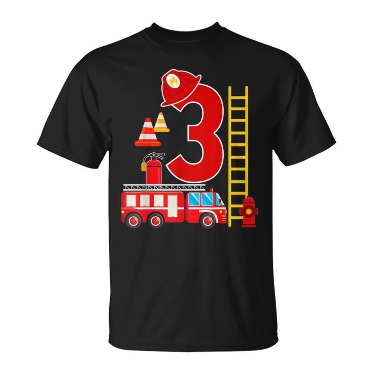 Fire Truck 3Rd Birthday Boy 3 Year Old Firefighter T-Shirt
