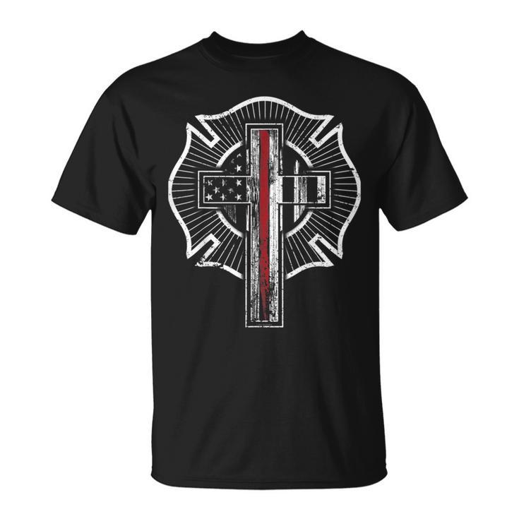 Firefighter Christian Thin Red Line Maltese Cross T-Shirt