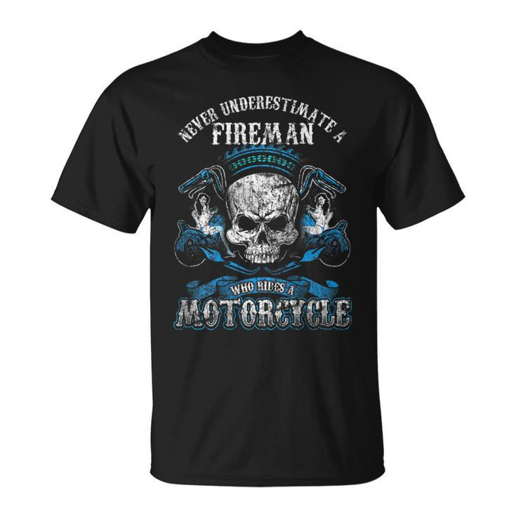 Fireman Biker Skull Never Underestimate Motorcycle T-Shirt