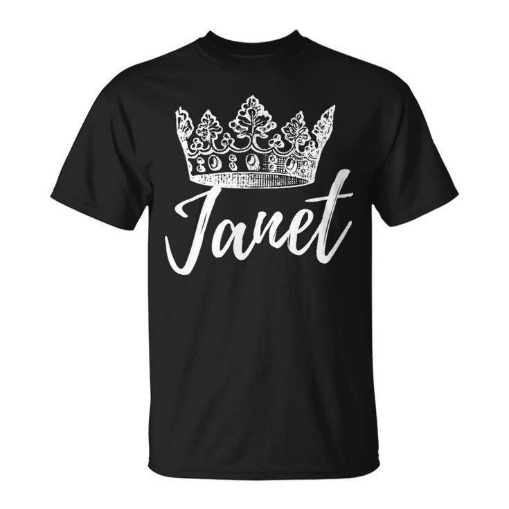 First Name Janet Text Apparel Crown White Text T-Shirt