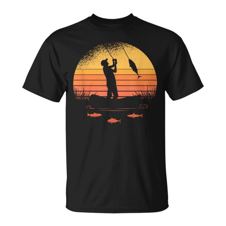 Fisherman Fisher Fishing Sunset Retro Vintage T-Shirt