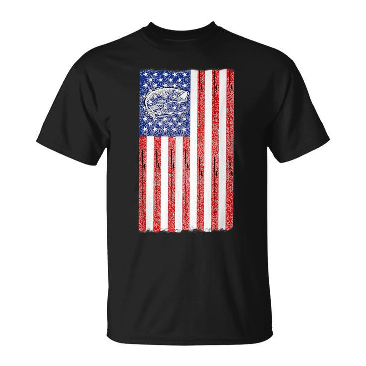 Fishing 4Th Of July Usa Flag Vintage Look T-Shirt