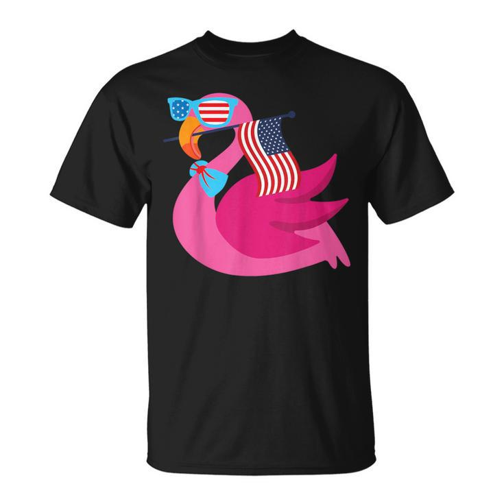 Flamingo Sunglasses Usa American Flag Cute 4Th Of July T-Shirt