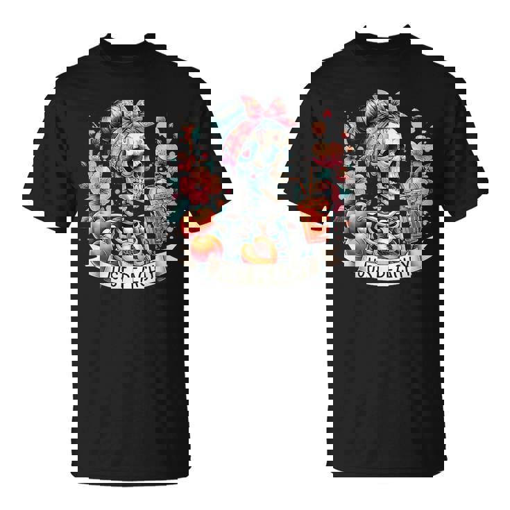 Floral Just Peachy Skeleton Drink Retro Humor T-Shirt