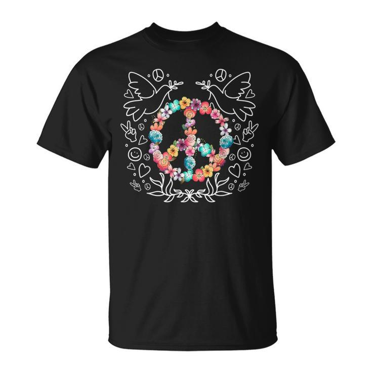 Floral Peace Sign Love 60S 70S Tie Die Hippie Costume T-Shirt