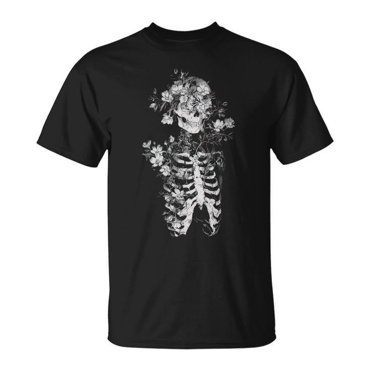 Floral Skeleton Flowers Goth Occult Death Dark Alt Aesthetic T-Shirt