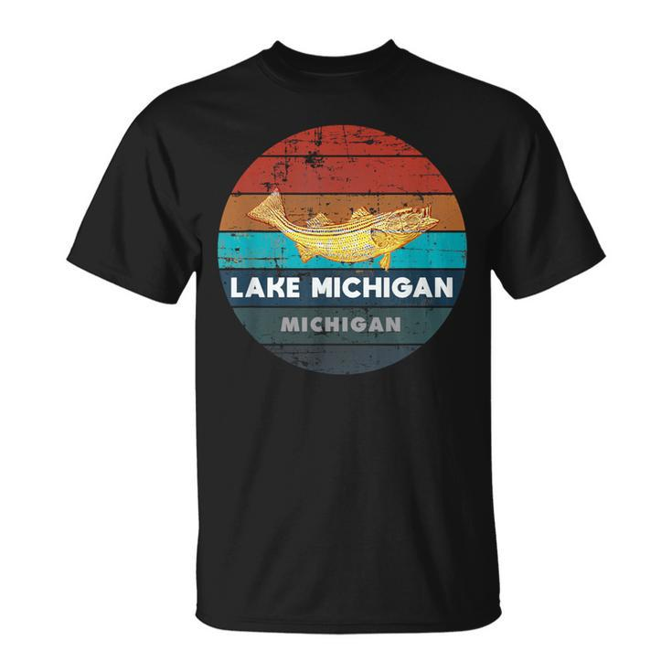 Flying Fishing Bass Salmon Fish Trout Lake Michigan Retro T-Shirt