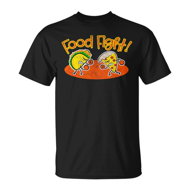 Food Fight Taco Pizza Slice Hungry Cartoon Foods T-Shirt