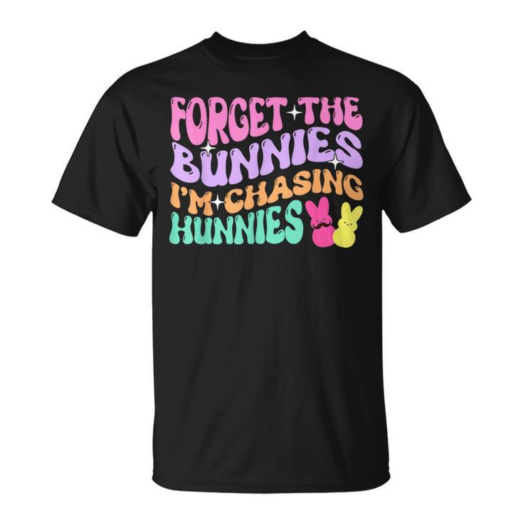 Forget The Bunnies I'm Chasing Hunnies Easter Day Groovy T-Shirt