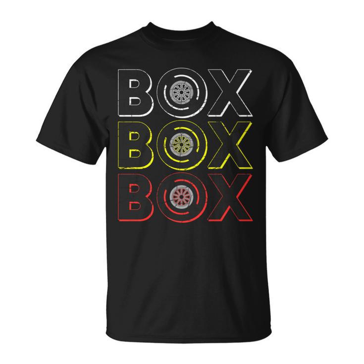 Formula Racing Car Box Box Box Radio Call To Pit Box Vintage T-Shirt