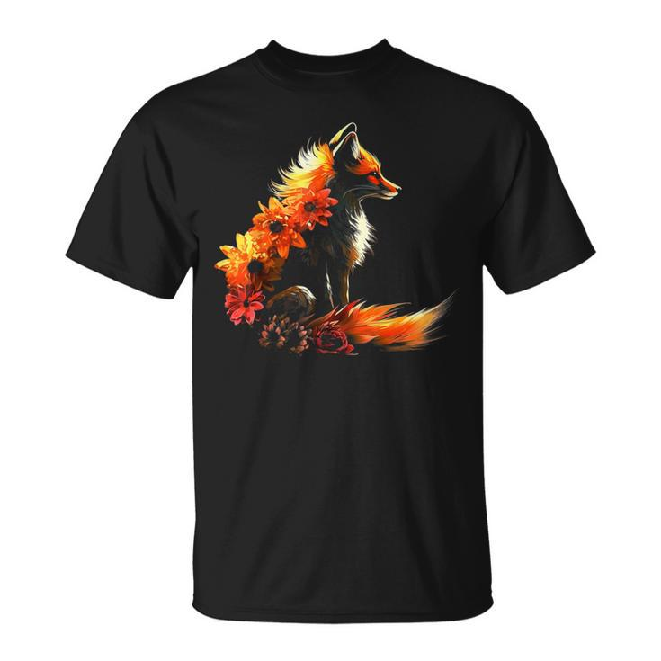 Fox Flowers Artificial Animal Fox T-Shirt