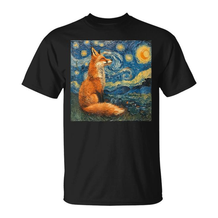 Fox Van Gogh Style Starry Night T-Shirt