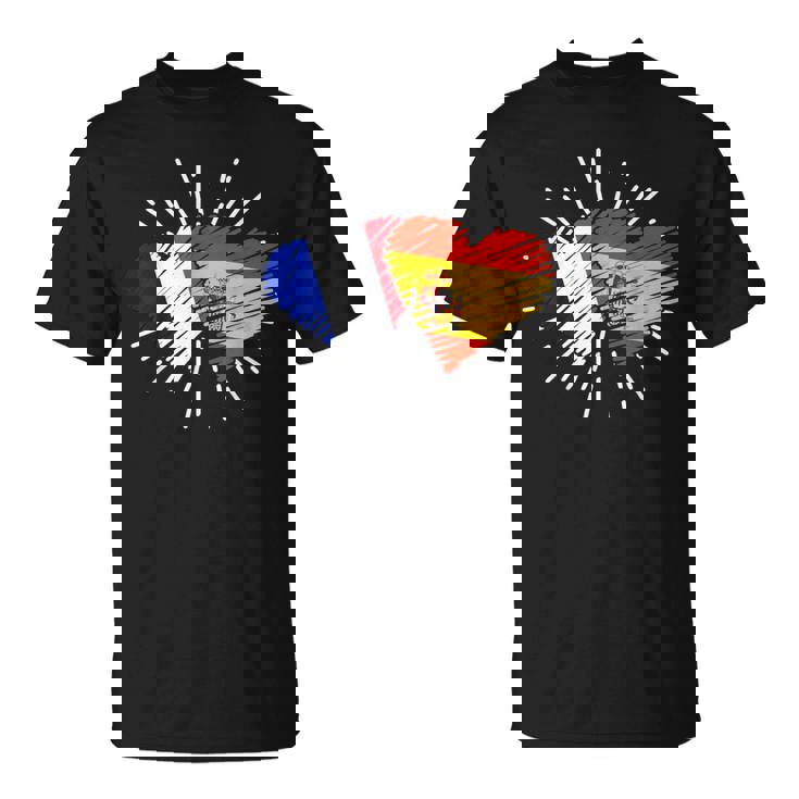 Francia España Amistad Corazon Francia Italiano Camiseta unisex