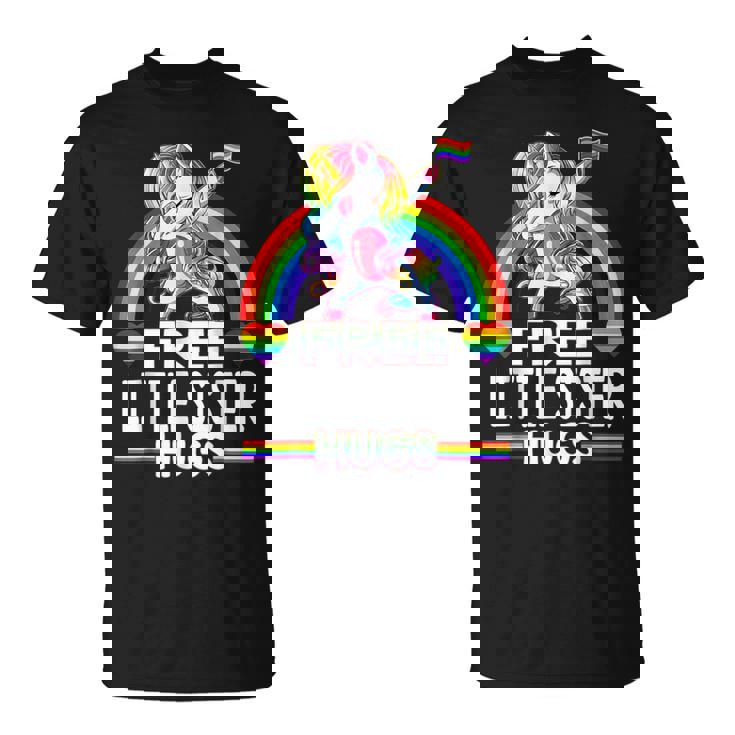 Free Little Sister Hugs Unicorn Lgbt Pride Rainbow T-Shirt