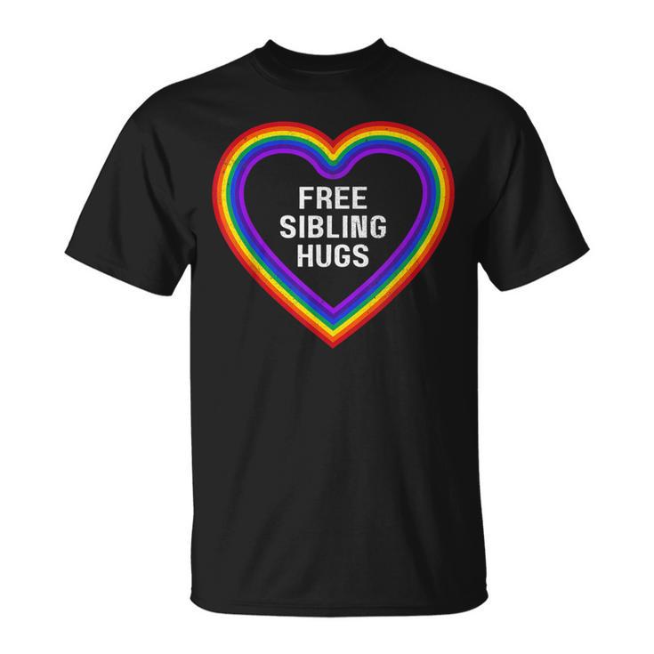 Free Sibling Hugs Heart Lgbt Gay Pride Month Brother Sister T-Shirt