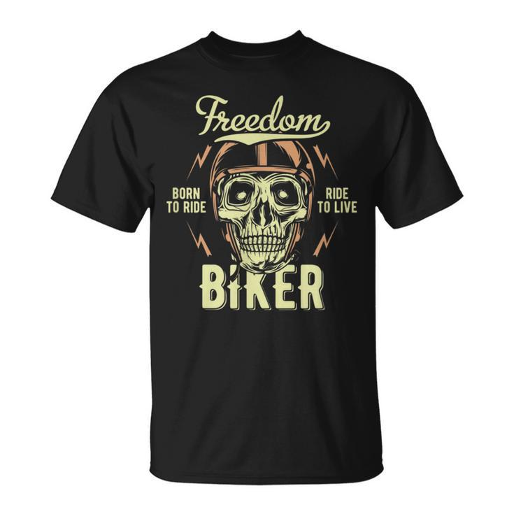 Freedom Biker Motorcycle Rider Skull Skeleton T-Shirt