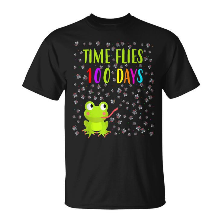 Frog Fly Time Flies 100 Days 100Th Day Of School Students T-Shirt