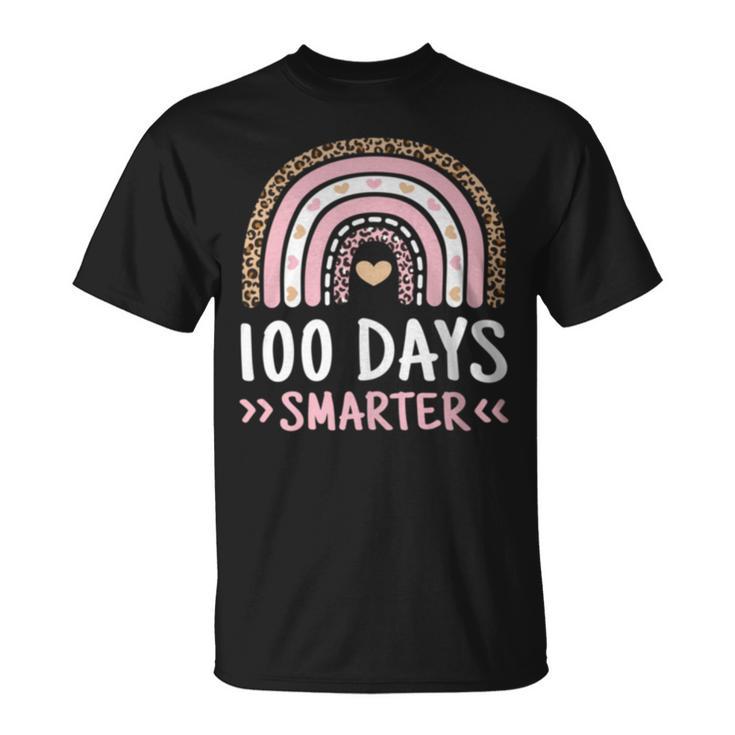 100Th Day Of School 100 Days Smarter Leopard Rainbow T-Shirt