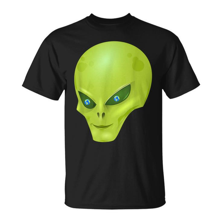 Alien With Earth Eyeballs Ufo Spaceship Novelty T-Shirt