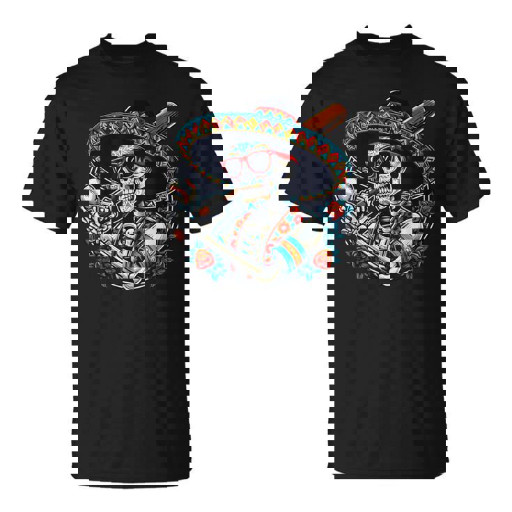 Baseball Skeleton Mexican Sombrero Cool Cinco De Mayo T-Shirt