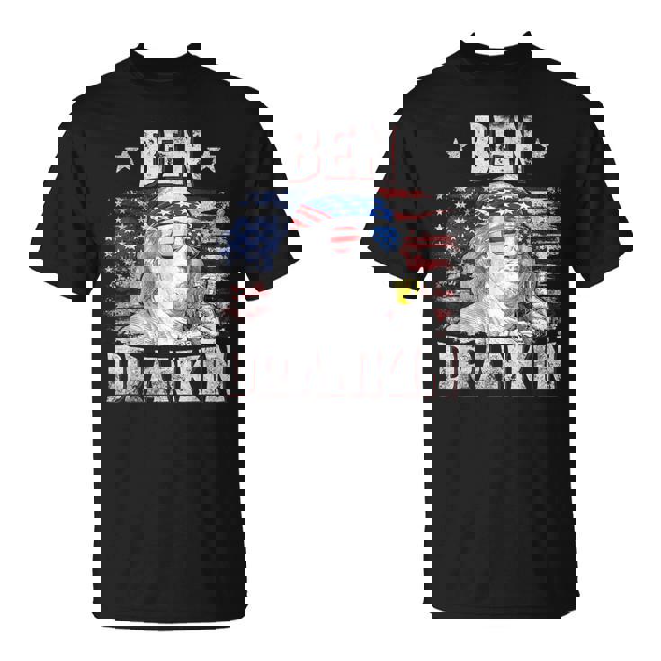 Ben Drankin 4Th Of July Usa Flag Drinking Beer T-Shirt