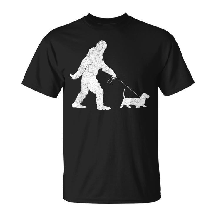 Bigfoot Sasquatch Walking Basset Hound Dog Lovers T-Shirt