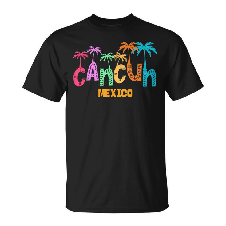 Cancun Mexico Palm Tree Colorful Typography Vacation T-Shirt