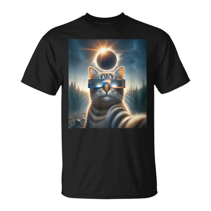 Cat Wearing Solar Eclipse Glasses April 8 2024 Selfie T-Shirt