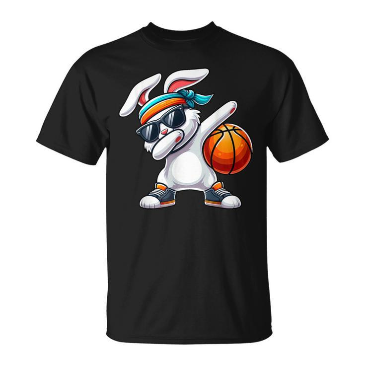 Dabbing Bunny Playing Basketball Easter Day Boys Girls T-Shirt