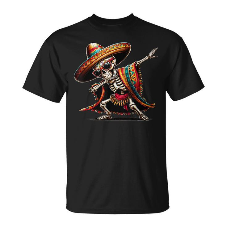 Dabbing Mexican Skeleton Poncho Cinco De Mayo Boys Men T-Shirt