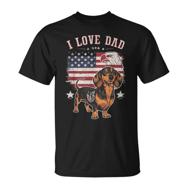 Dachshund Tattoo I Love Dad Fathers Day Patriotic T-Shirt