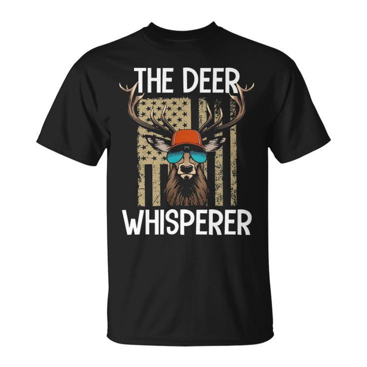 Deer Whisperer Awesome Hunter Usa Flag Buck Hunting T-Shirt