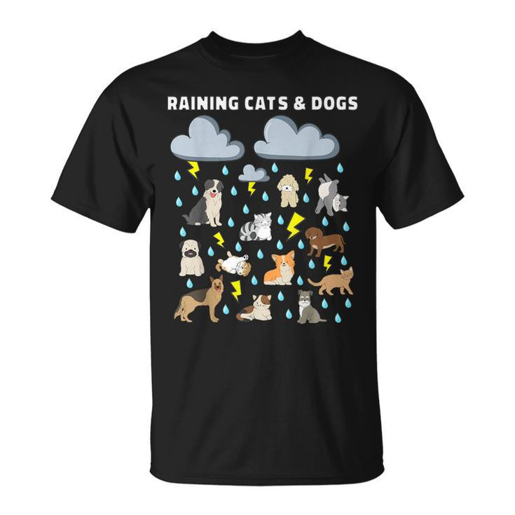 English Idiom Raining Cats And Dogs Puppies Kitten T-Shirt