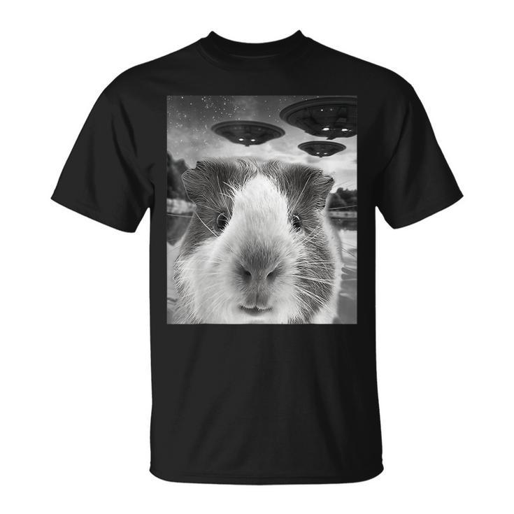 Guinea Pig Selfie With Ufos For Guinea Pig Lover T-Shirt
