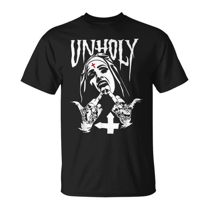 Horror Unholy Nun Occult Gothic Satanic Nun Tattoos T-Shirt