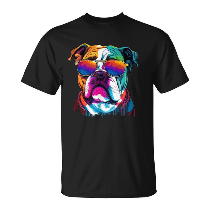 Multicolor English Bulldog Face T-Shirt