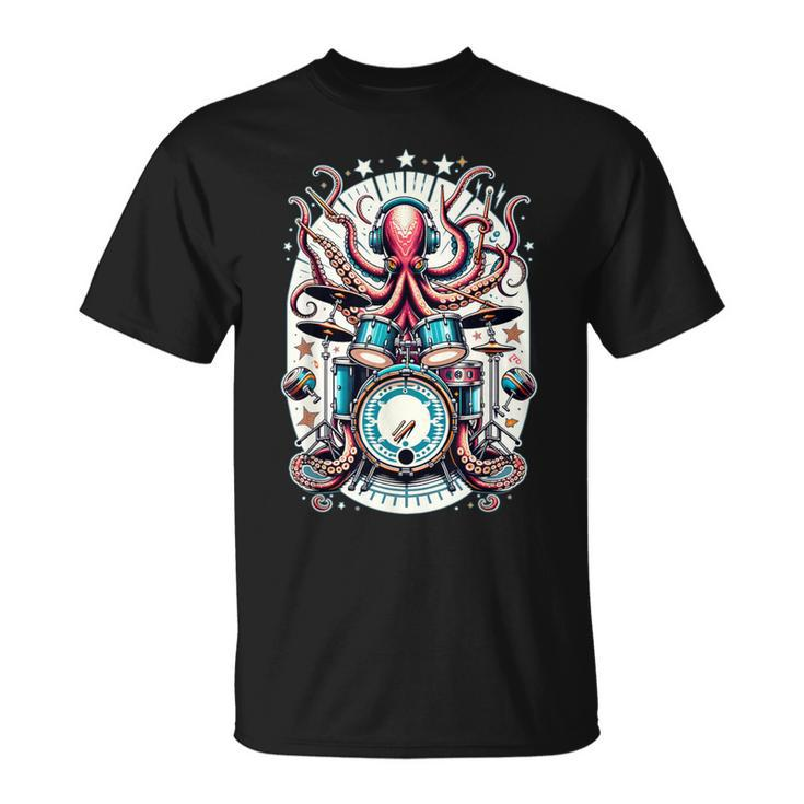 Octopus Playing Drums Drummer Music Lover Percussions T-Shirt