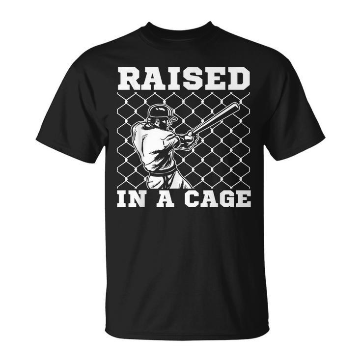 Raised In A Cage Baseball Coach Catcher Pitcher T-Shirt