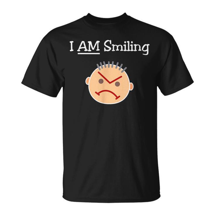 I Am Smiling Grouchy Angry Crabby Guy Dark Color T-Shirt