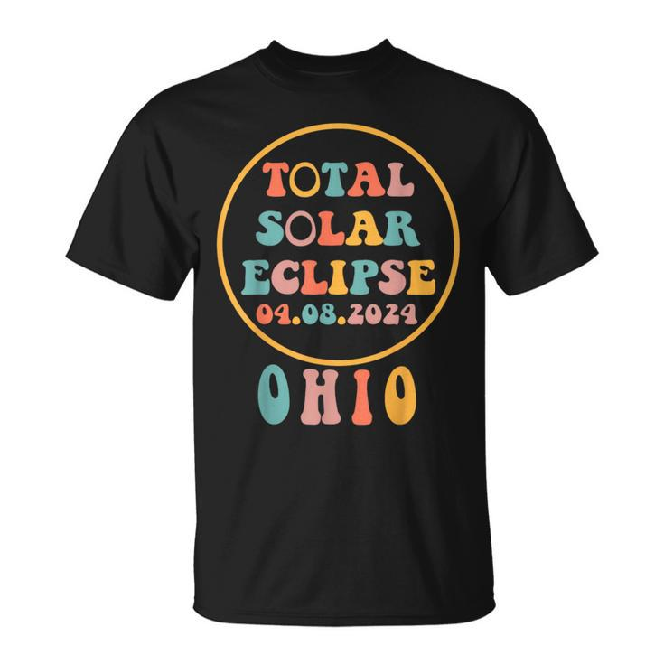 Usa Total Solar Eclipse April 8 2024 Ohio Retro Groovy T-Shirt