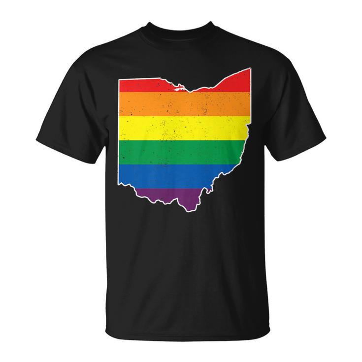 Gay Pride Flag Ohio State Map Rainbow Stripes T-Shirt