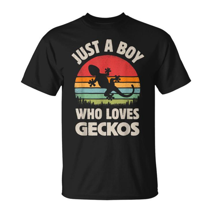 Gecko Just A Boy Who Loves Lizards Reptiles Retro Vintage T-Shirt