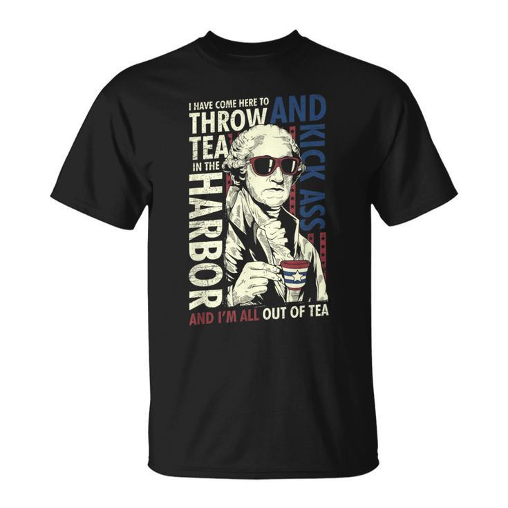 George Washington Throwing Tea Kick Ass 4Th Of July T-Shirt