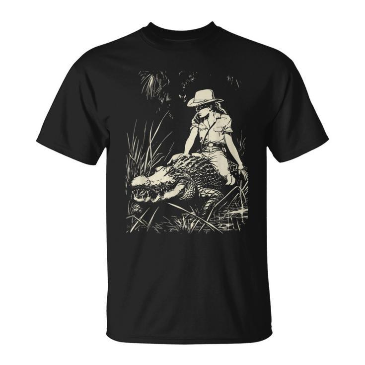 Girl Riding Alligator Weird Florida Crocodile Meme T-Shirt