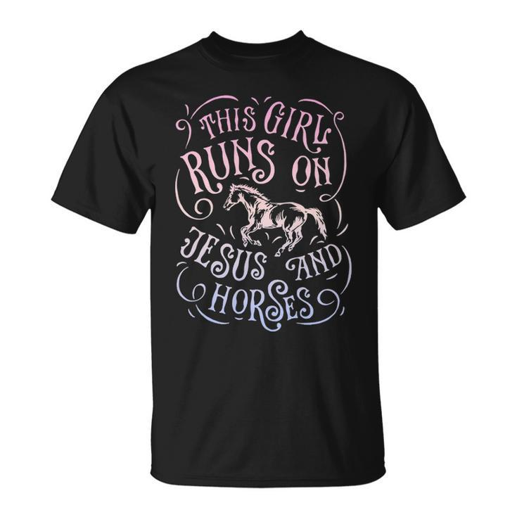 This Girl Runs Jesus And Horses Horse Riding Equestrian T-Shirt